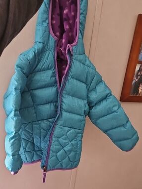 Snozu Teal Hooded Puffer Jacket with Purple Lining